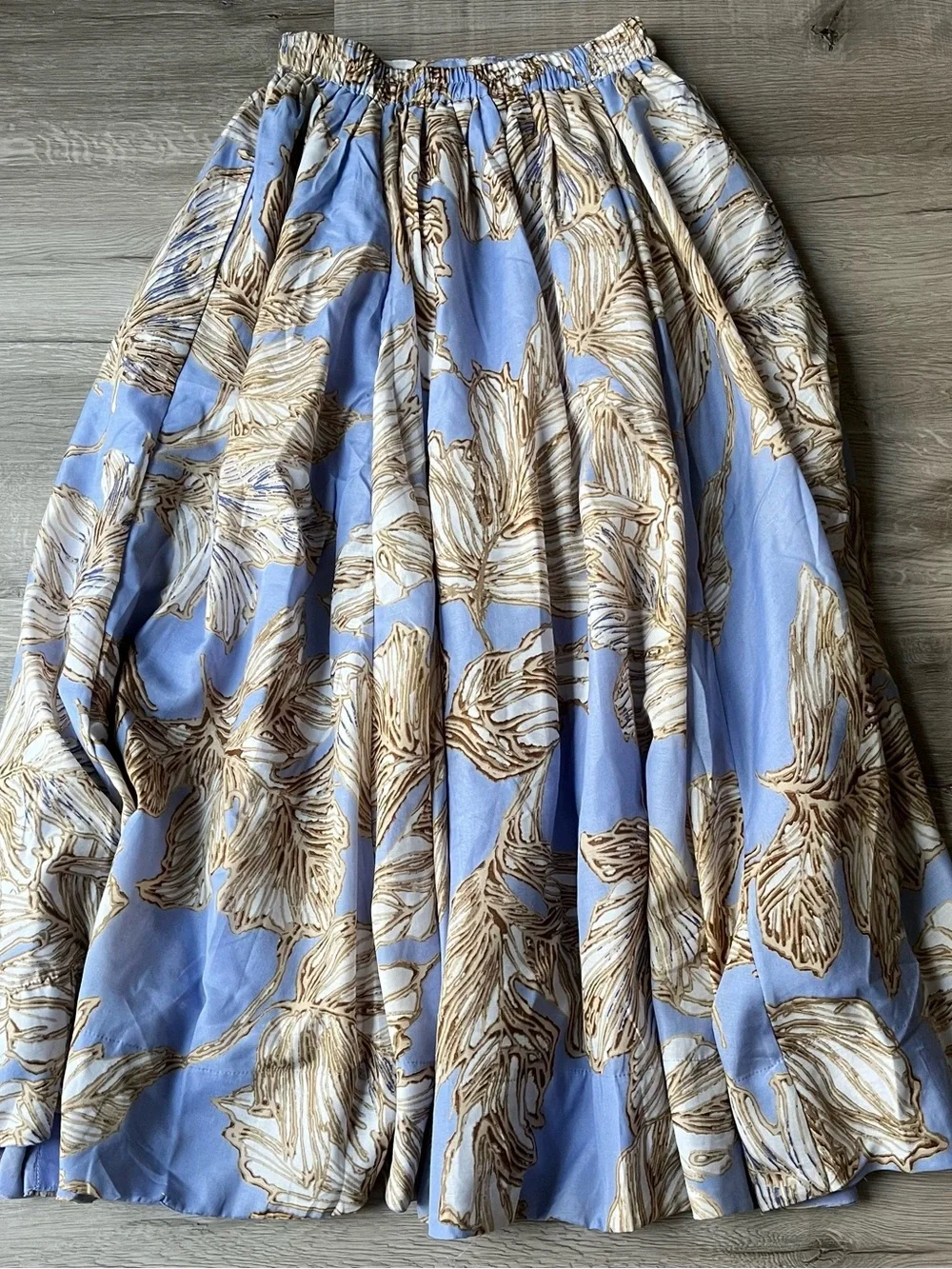 Philosophy Blue Floral A-Line Midi Skirt with Beige Print
